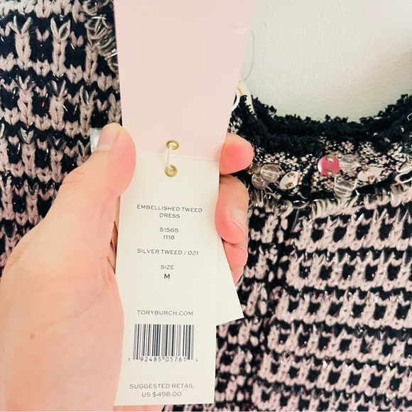 NWT Tory Burch Embellished Fringe Tweed Dress Size Medium Office Career Modest - Picture 9 of 11